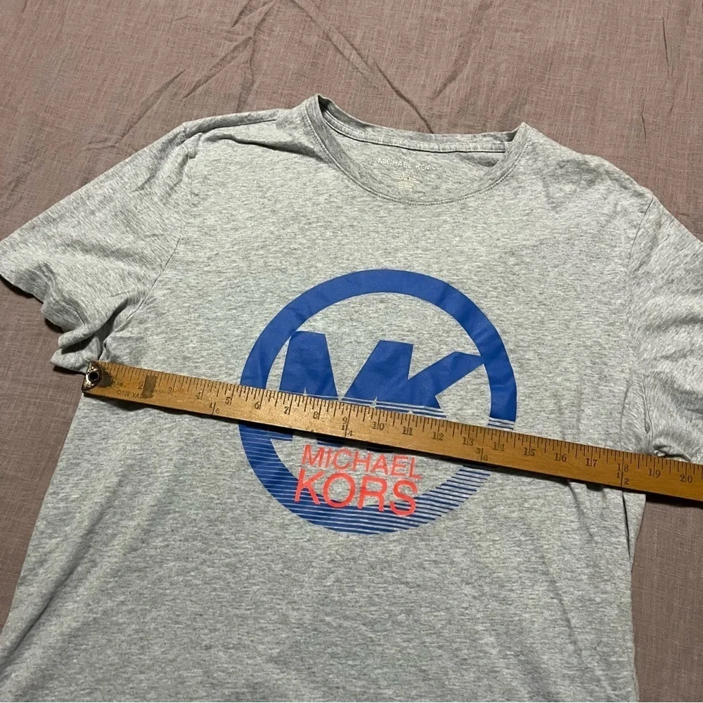 Michael Kors Circle Logo Short Sleeve Tee Heather Grey Size Large Blue Orange MK